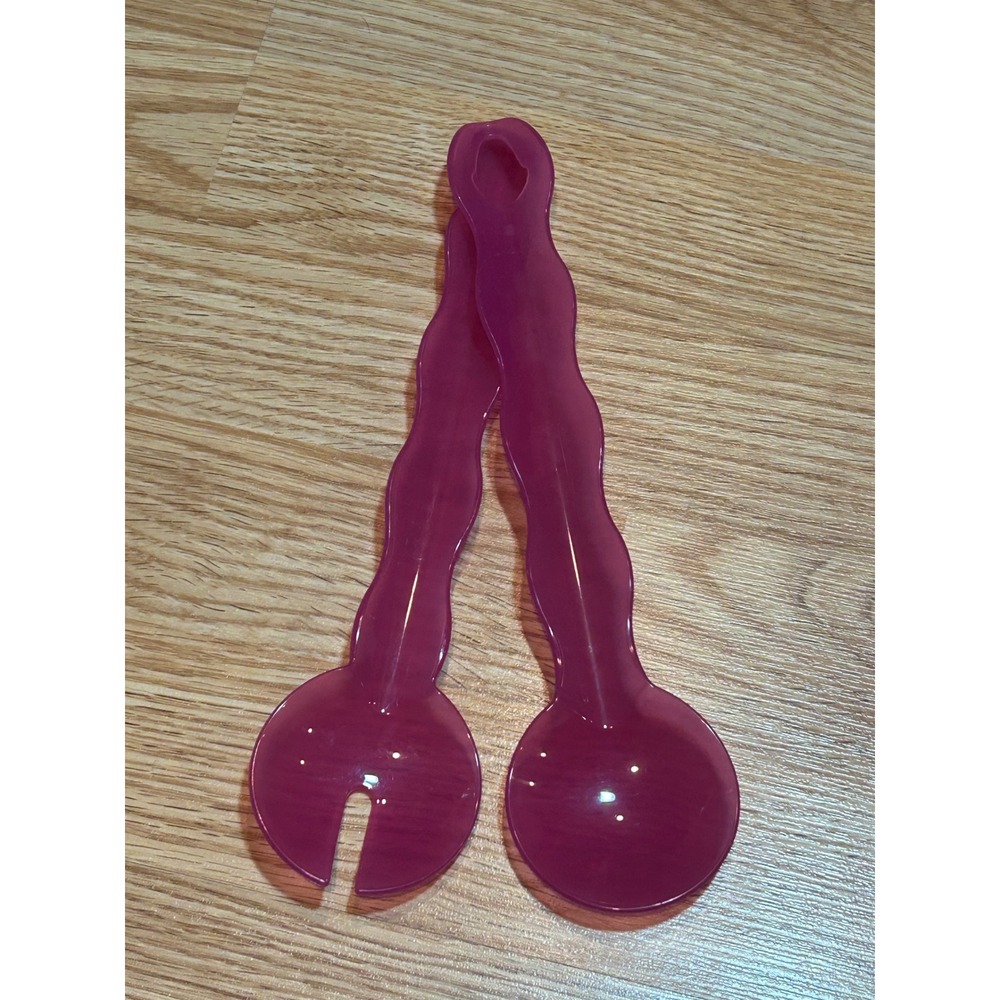 NWT Tupperware Purple Acrylic Salad Server Set‎ Wavy Scalloped Handle